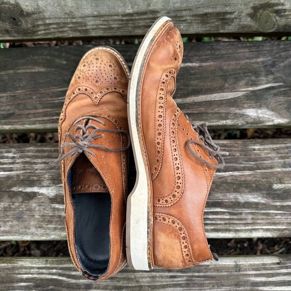 Cole Haan Morris Grand.OS Wingtip Oxford Tan Brown Leather Dress Shoes Size 9